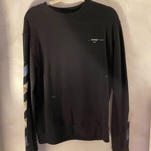 Off-White Black Crewneck Sweater with Blue Accents